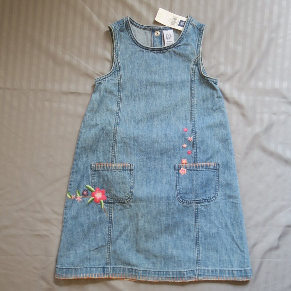 BabyGap Girls 2pc Denim Dress w/Embroidered Flowers & Butterfly  Sz 5 NWT